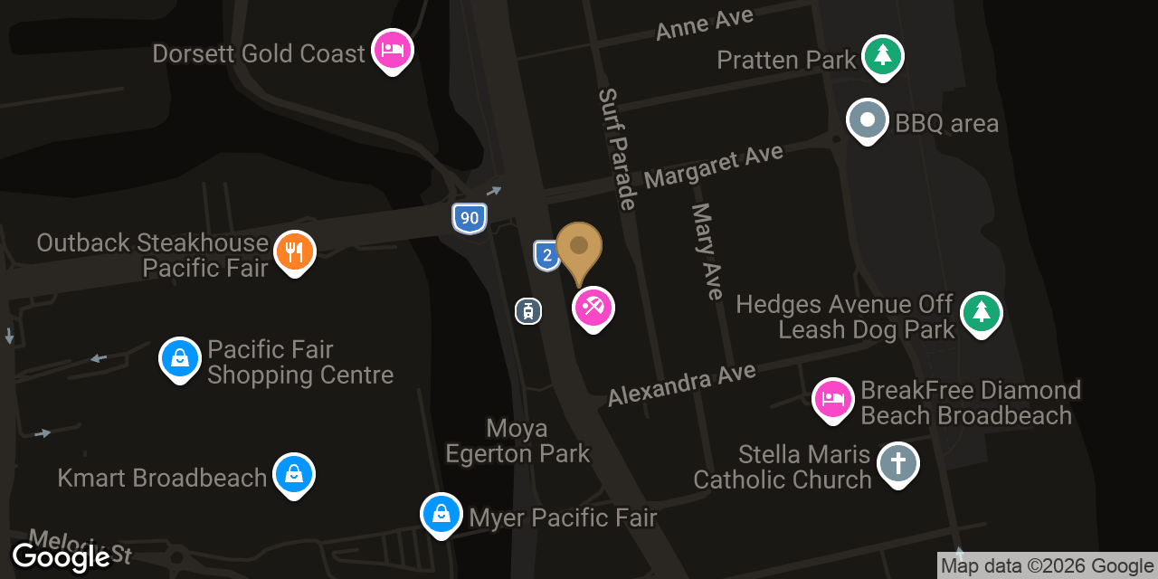 Map showing the location of Sunflower Health Center Gold Coast Massage