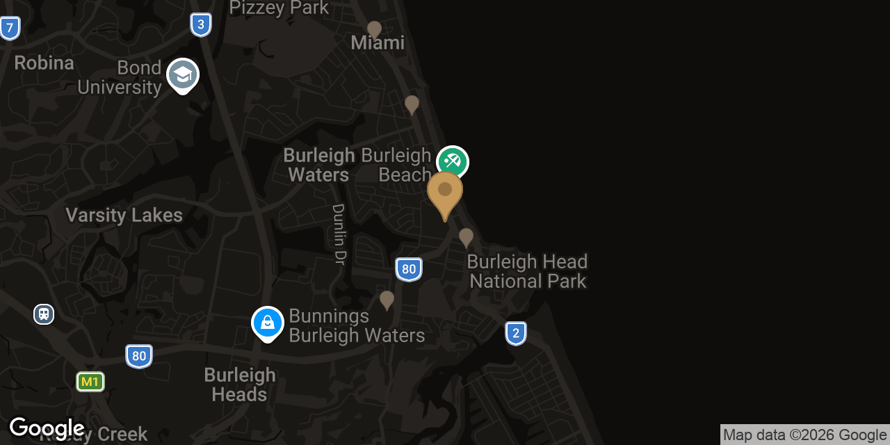 Map of sensual massage parlours in Burleigh Heads
