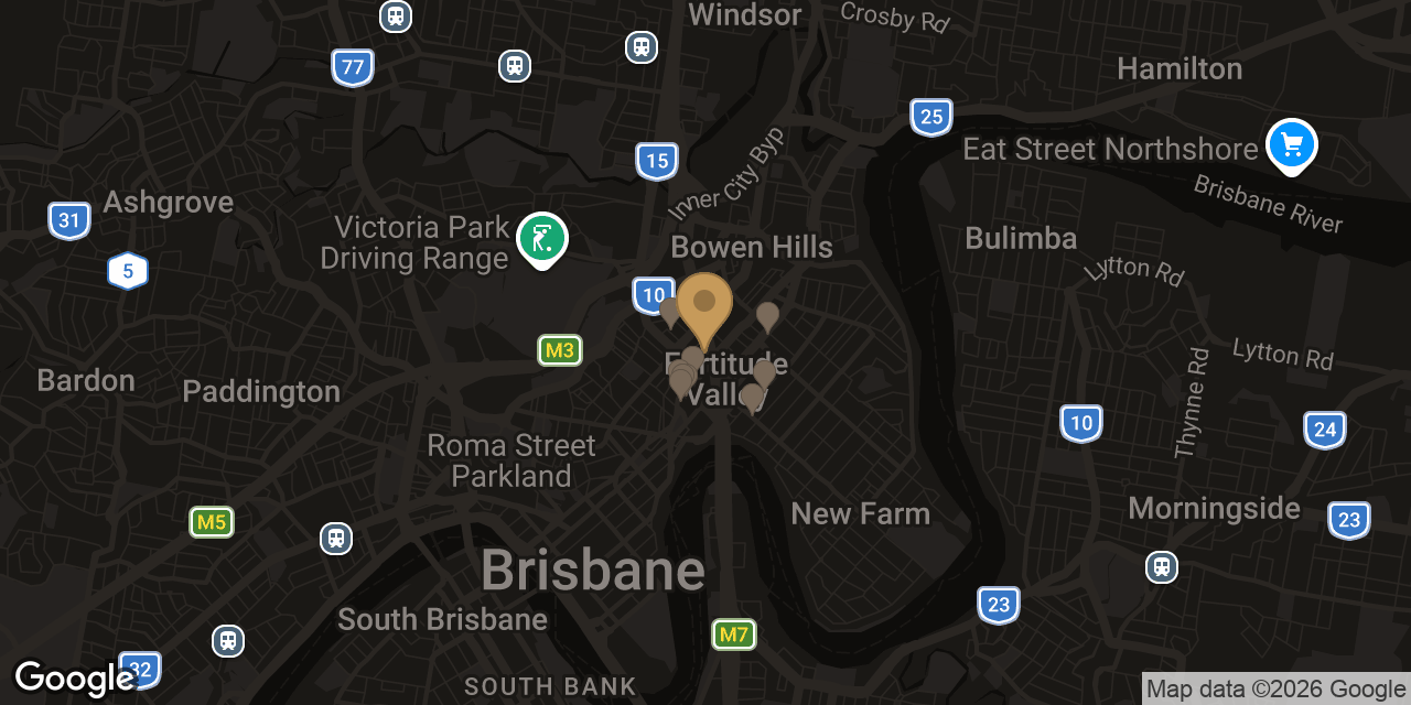 Map of sensual massage parlours in Fortitude Valley